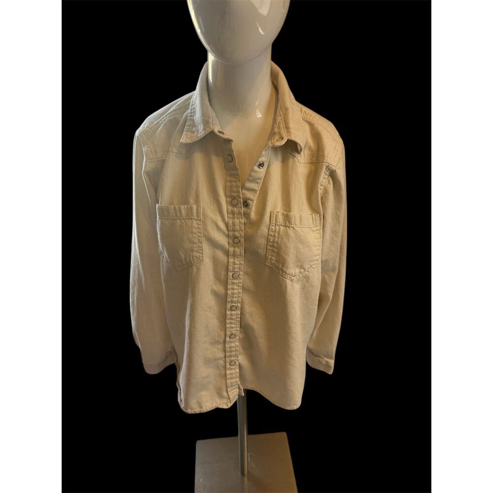 LOFT Top For Women Snap On Buttons Sz M Long Sleeves & Pockets Cotton Cream